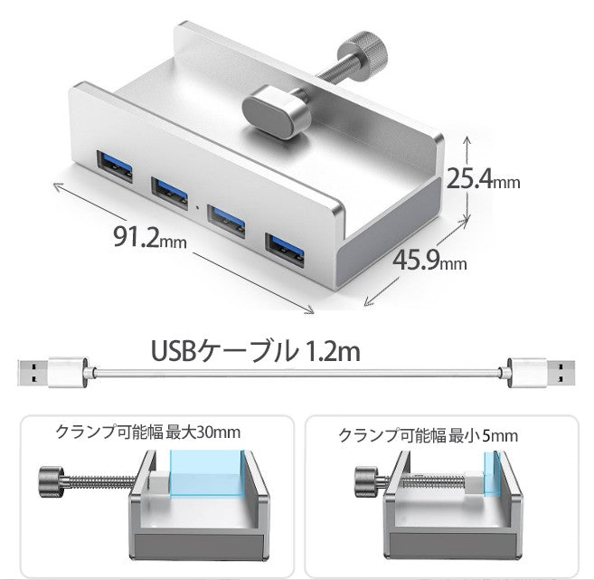 固定式 USBハブ 3.0×4