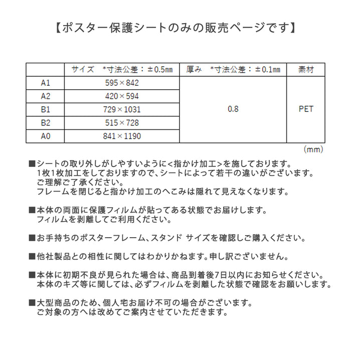PET 透明板 【B2】 ポスターパネル・スタンド用 保護シート 【1枚入】